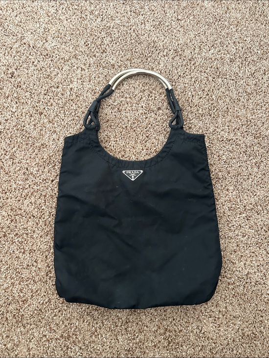Prada Handbags - Prada Black Nylon Shoulder Bag with Metal Handle